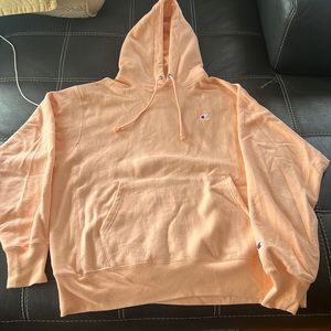 orange pinkish oversized champion hoodie